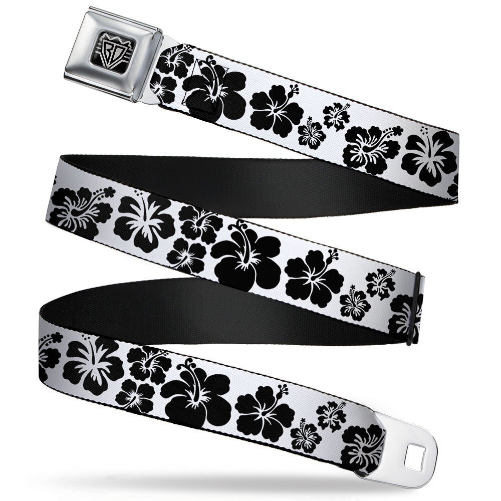 4916 Seatbelt Belt - Hibiscus White/Black - 1.5" Wide - 24-38 Inches in